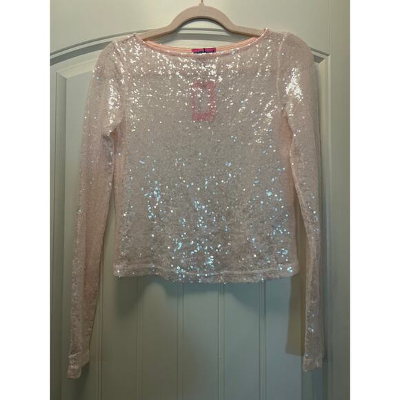 NWT Edikted Women’s Shimmer Sheer Mesh Boat Neck Night Out Style Top Size M Pink - Picture 1 of 4